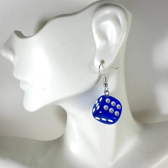 Let's get lucky! Super cute lucky dice earrings in clear Royal Blue. - Picture 3 of 6